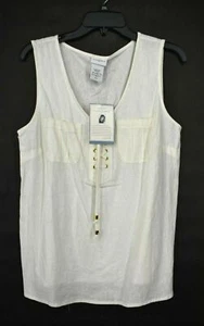 Jaclyn Smith Womens White Criss Cross V Neck Sleeveless 2 Pocket Tank Top M - Picture 1 of 7