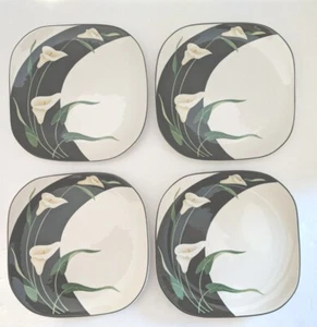 Sango Quadrille Black Lilies Salad Plate 5101 Semi Porcelain Set of 4 Korea VGUC - Picture 1 of 11