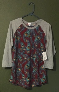 Nuevo con etiquetas LuLaRoe Randy ~ GRANDE ~ ROJO con plumas de pavo real AZUL *UNICORNIO RARO* WOW - Imagen 1 de 1