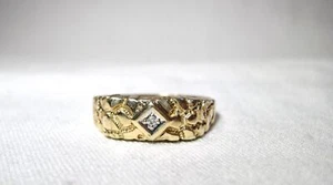 Vintage 14K Yellow Gold Mens Diamond Nugget Band Ring Size 10.5 K090 - Picture 1 of 5