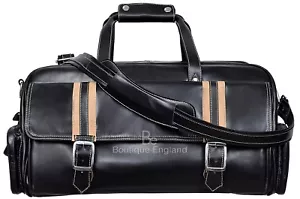 Leather Weekend Bag Black Travelling Luggage Holdall Sports Classic Bag 9225 - Picture 1 of 6