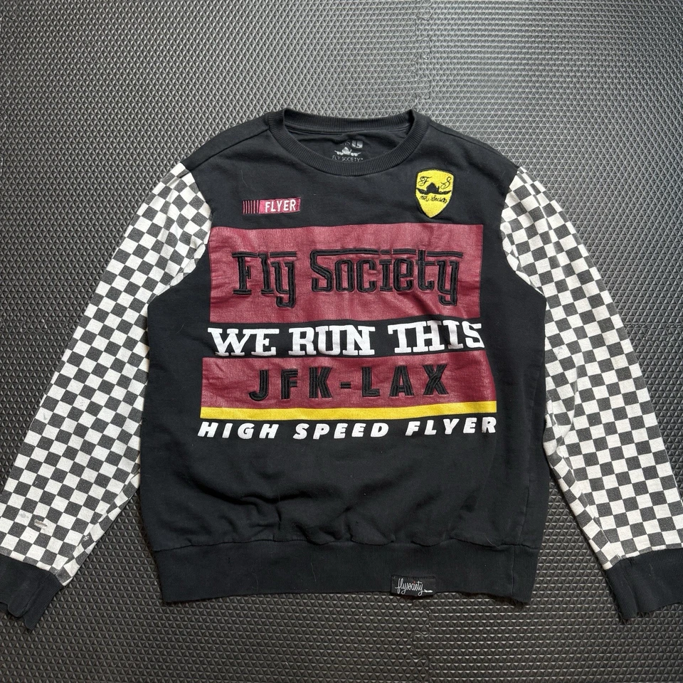 Fly Society We Run This JFK‐LAX Sudadera Cuello Redondo Mangas a Cuadros Talla M/L Foto 1 de 4