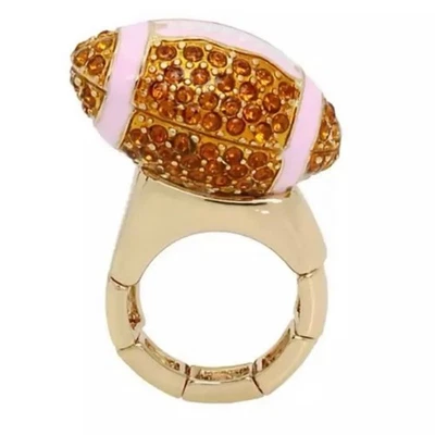 NEW BETSEY JOHNSON GOLD PINK CRYSTALS FOOTBALL FITS ALL STRETCH RING - Image 1 of 4