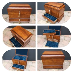 ANTIQUE JEWELLERY BOX - RARE LARGE 19c ROSEWOOD VANITY BOX - WONDERFUL INTERIOR - Picture 1 of 18