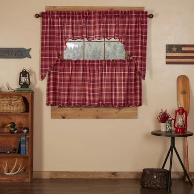 Braxton Apple Red Curtain Set (2 Swag 36x16 ; 2 Tier 24x36) VHC Brands Foto 1 de 4