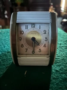 Vintage Westclox travel alarm clock cream color with brass trim working - Picture 1 of 7