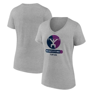 Women's Heather Gray USA Weightlifting Radiating Victory V-Neck T-Shirt - Picture 1 of 3