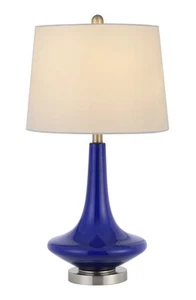 Set Of Two 26" Silver Metal Two Light Bedside Table Lamps With White Globe Shade - Picture 1 of 7