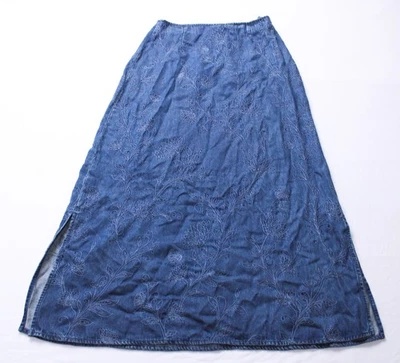 Maxi Falda Talbots Para Mujer Floral Bordada Cambray EH6 Azul Denim Talla 4 Foto 1 de 4