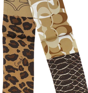 New NWT Coach Khaki Brown Patchwork Signature Ocelot Snake Animal Ponytail Scarf - Picture 1 of 3