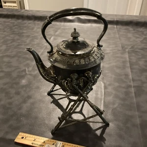 Antique English Walker & Hall Sheffield Plate Silver Tilting Teapot & Stand - Picture 1 of 15