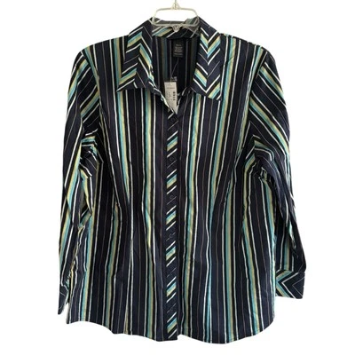 全新带标签 Lane Bryant 纽扣衬衫尺寸 22/24 条纹办公室商务休闲 — 第 1/4 张图片