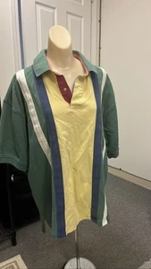 Vintage Color Block Rugby Polo Shirt Mens XL Green Yellow Blue 90s Heavy Cotton - Picture 1 of 3