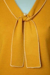 Hell Bunny Pullover 40er 40s Feinstrick Perle Schleife mustard weich Gr. 42 XL - Bild 1 von 4