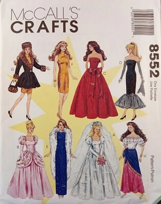McCALLs Craft 8552 Fashion Doll clothes 11.5-12.5" Wedding Gown Dress UNCUT Sew - Image 1 of 4