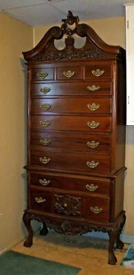 Cómoda antigua de colección de caoba Chippendale Highboy cofre reina Ana muebles  Foto 1 de 4