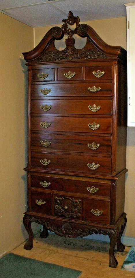 Cómoda antigua de colección de caoba Chippendale Highboy cofre reina Ana muebles  Foto 1 de 4