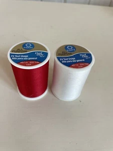Coats & Clark Art. 235 All Purpose Thread Red & White 2 Spools 500 yds Each - Picture 1 of 3