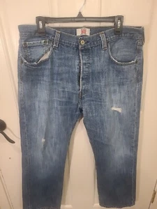 Levi's Jeans 501 36 x 30 Blue Straight Leg Button Fly Distressed Vintage Mexico - Picture 1 of 9