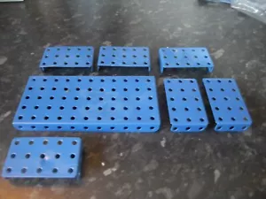 Meccano 7 x French Blue Flanged Plates 5x3 & 5x11 Hole - Some Dents & Bends - Picture 1 of 1