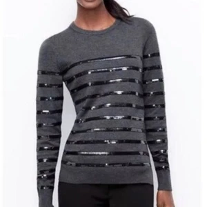 Ann Taylor - Woman's XS (0-2) Silver Lake Gray Sequin Striped Sweater $90 (B5) - Picture 1 of 7