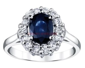 Natural Sapphire Diamond Ring 2ct Blue 14k White Gold Engagement - Picture 1 of 9