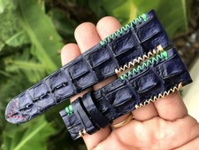 22mm/20mm, BLUE Hornback CROCODILE watch strap band, GENUINE ALLIGATOR LEATHER 