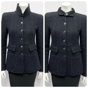 Chanel Tweed Jacket Black Blue & Metallic Weave 02A 19 CC Logo 20 02 Buttons 36 - Picture 1 of 14