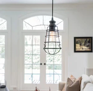 PAIR of TWO (2) Brushed Bronze Industrial Hanging Ceiling Cage Pendant Shades - Picture 1 of 5