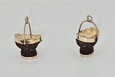 PAIR ANTIQUE MOURNING 14K GOLD MOUNTED WOVEN HAIR BASKET FORM ENHANCERS CHARMS