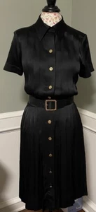 Vintage CHANEL BOUTQUE 1970’s black pleated SILK dress, SZ 38 Fr/8 U.S. EXC COND - Picture 1 of 23