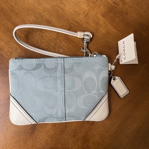 Bracciale COACH Signature TWILL BLU e bianco cinturino in pelle e accenti nuovo con etichette e scatola