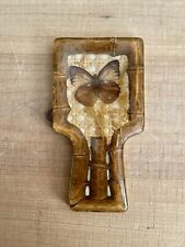VINTAGE BOHO TAXIDERMY BUTTERFLY BAMBOO RATTAN ACRYLIC RESIN ENCASED SPOON REST