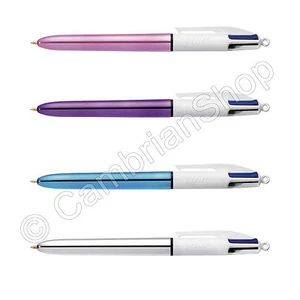 BIC 4 Multi Colour Shine Ballpoint Pen Black Blue Red Green Pink Silver Purple - Picture 1 of 8