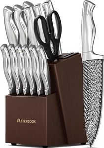 Juego de Cuchillos, Juego de Cuchillos de Cocina de 15 Piezas con Bloque de Madera Acero Inoxidable Alemán - Imagen 1 de 9