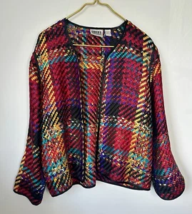 Vintage Chico’s Design Bright 100% Silk Open Front Weave Cardigan Size 1 (US M) - Picture 1 of 8