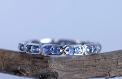 Blue Sapphire Eternity Band Ring 925 Sterling Silver Vintage Ring Birthday Gifts - Image 1 of 4