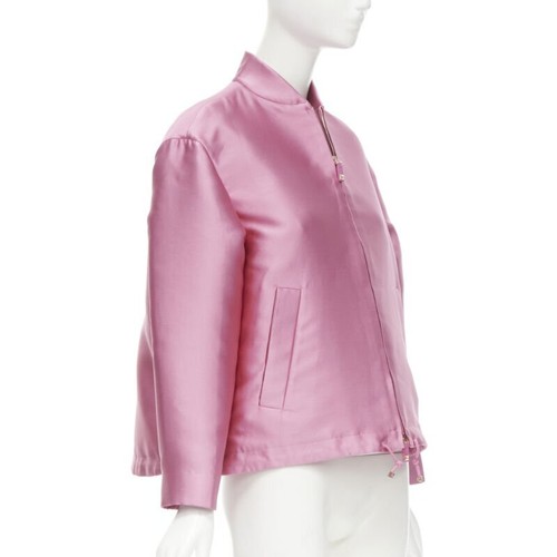 Bomber VALENTINO Sub Zero Couture rosa poliestere seta orlo svasato IT36 XS