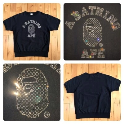 BAPE × Swarovski College Logo Sweat shirt NIGO Navy A Bathing Ape Size M - Image 1 of 4