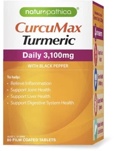 Curcumax Turmeric Daily 3100mg 80 tabs Naturopathica - Picture 1 of 1