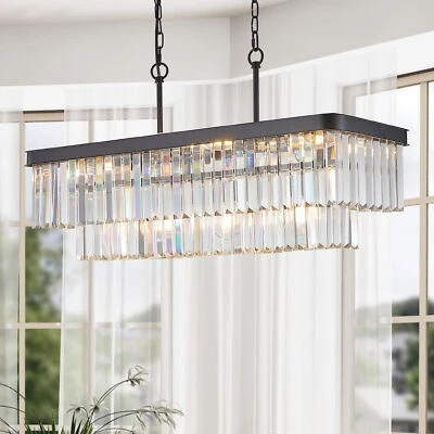 Black Rectangle K9 Crystal Chandelier Lamp Luxury Pendant Ceiling Light Fixture - Image 1 of 4