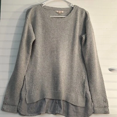 Skies Are Blue Women's S Gray Pullover Sweater Striped Bottom Hem - Image 1 of 4