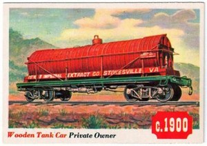 VINTAGE 1955 TOPPS RAILS & SAILS CARD #14 WOODEN TANK CAR  #T424