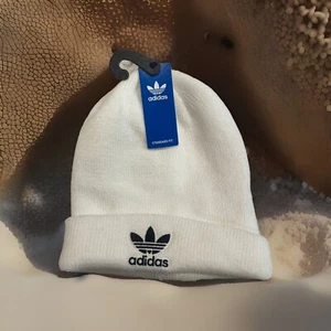Adidas Originales Gorro con Puños en el Trifolio para Mujer Blanco con Logo Negro (NUEVO CON ETIQUETAS) $24 - Imagen 1 de 7