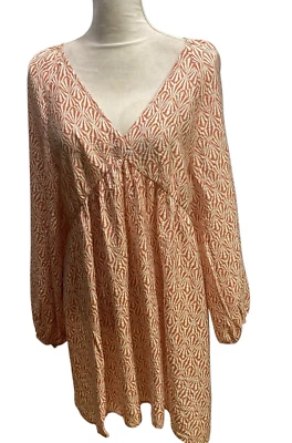 H&M 女式连衣裙 Burnt 橙色 S V 领波西米亚时尚气球袖膝上 — 第 1/4 张图片