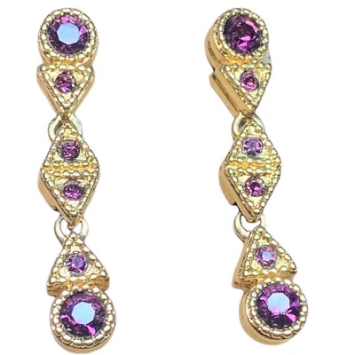 Authentic Swarovski swan Logo   glass amethyst dangle gold tone - Image 1 of 4