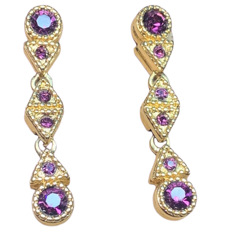 Authentic Swarovski swan Logo   glass amethyst dangle gold tone - Image 1 of 4