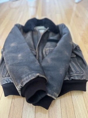 Chevignon Cuero Marrón Bomber Chaqueta G-1 Hombre’s L Foto 1 de 4
