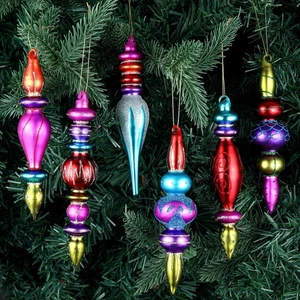 6 Pcs Large 7.1inch Christmas Finials Glass Vintage Ornament Glass Finial Chr... - Bild 1 von 6