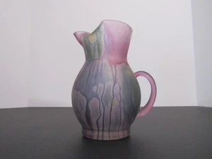 Rueven Israelische Originale handbemalte Jugendstil Kunst Glas Krug Vase 5 1/2" H - Bild 1 von 11